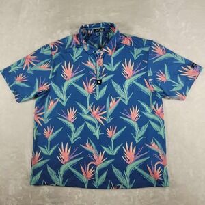 Bad Birdie Polo Shirt Men's XL Blue Floral AOP Performance Golf Active Stretch
